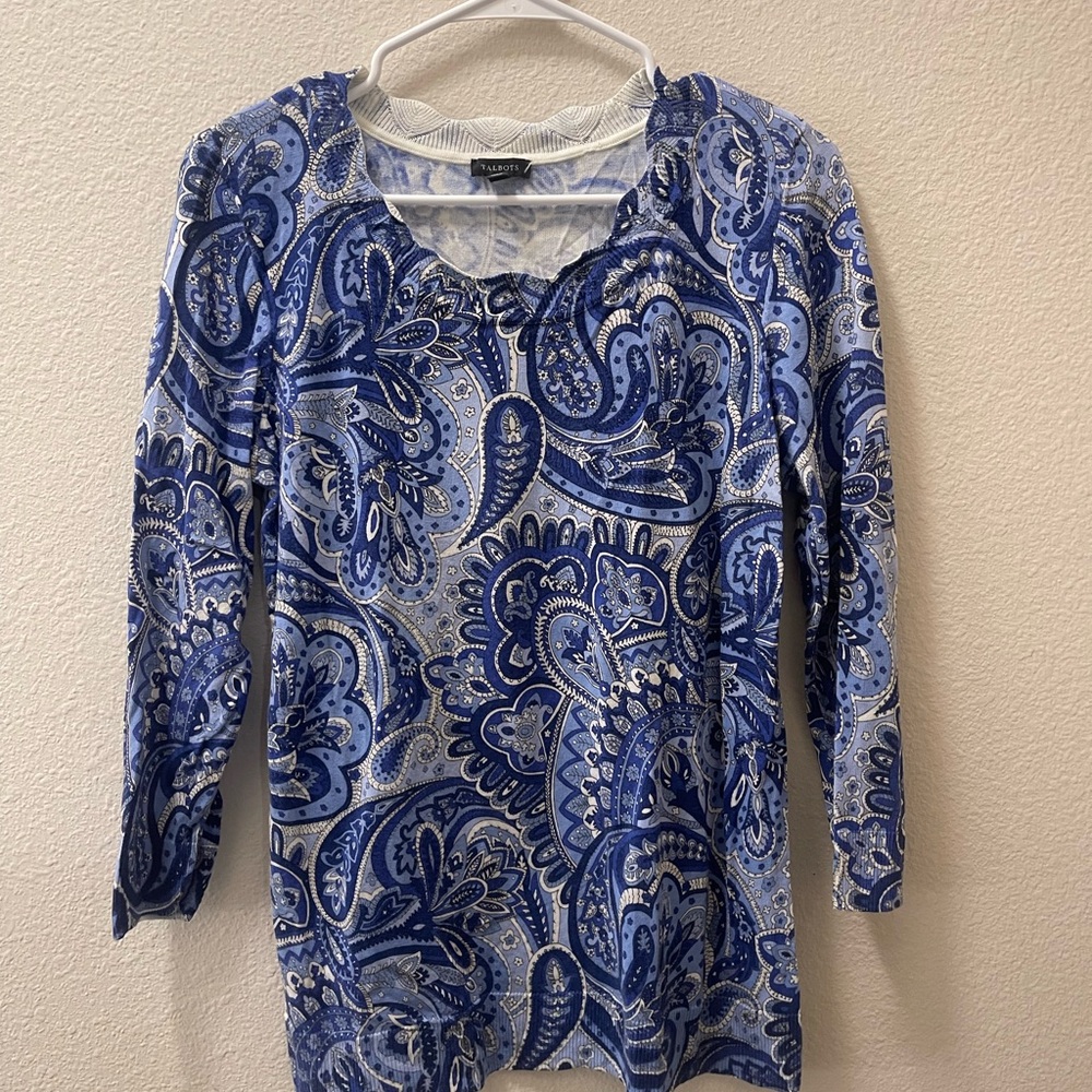 Talbots Blue and White Paisley Blouse
